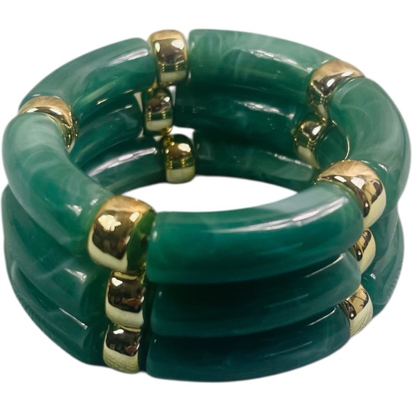 Vintage Green Resin Bamboo Beads Bracelets Set - Picture 5 of 6
